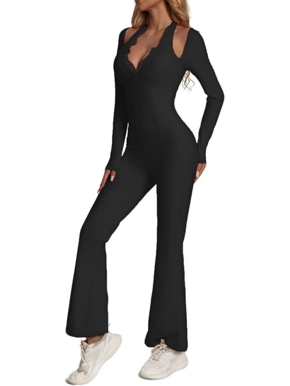 Stylish Backless Lace Workout Jumpsuit for Women - Sexy Fitness Outfit